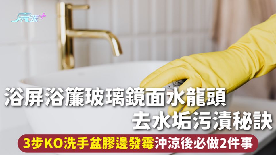 浴室清潔 | 浴屏浴簾玻璃鏡面水龍頭 去水垢污漬秘訣 3步KO洗手盆膠邊發霉 沖涼後必做2件事