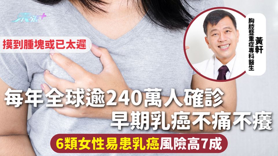 乳癌 | 每年全球逾240萬人確診 早期乳癌不痛不癢 6類女性易患乳癌風險高7成 摸到腫塊或已太遲