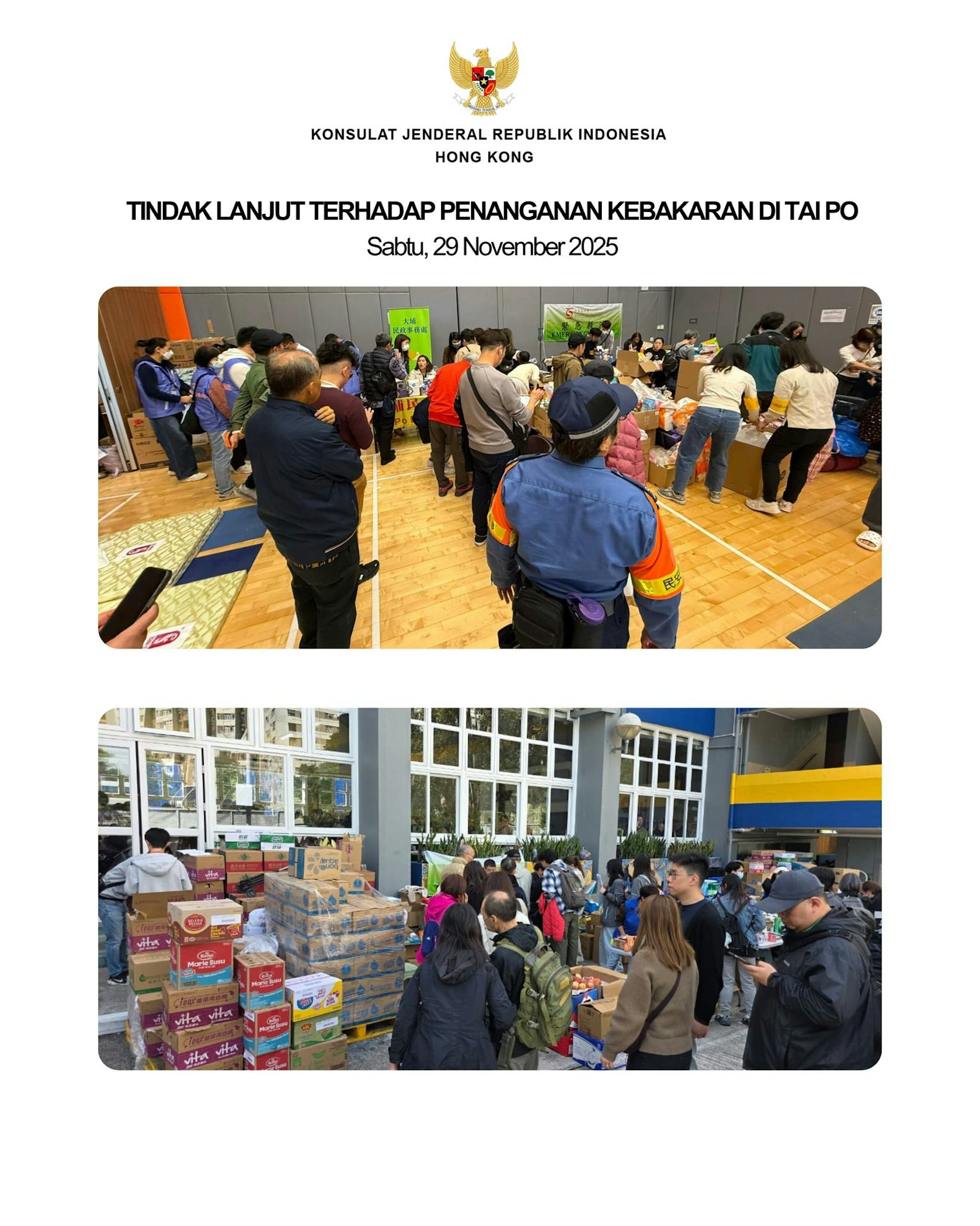 印尼駐港總領事館採取多項措施協助印尼公民。（印尼駐港總領事館圖片）