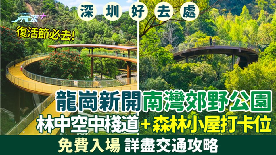 深圳好去處｜龍崗新開南灣郊野公園 免費入場！林中空中棧道＋森林小屋打卡 交通攻略