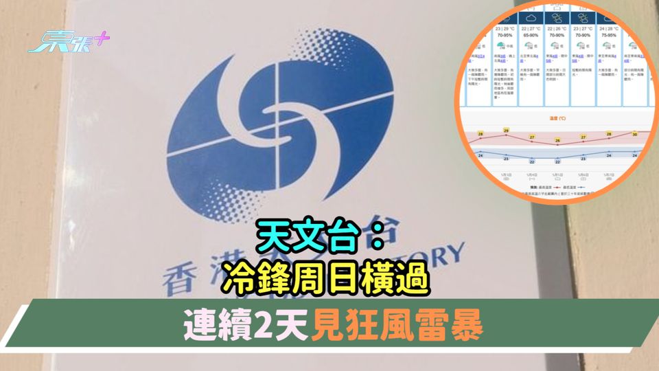天文台：冷鋒周日橫過  連續2天見狂風雷暴 