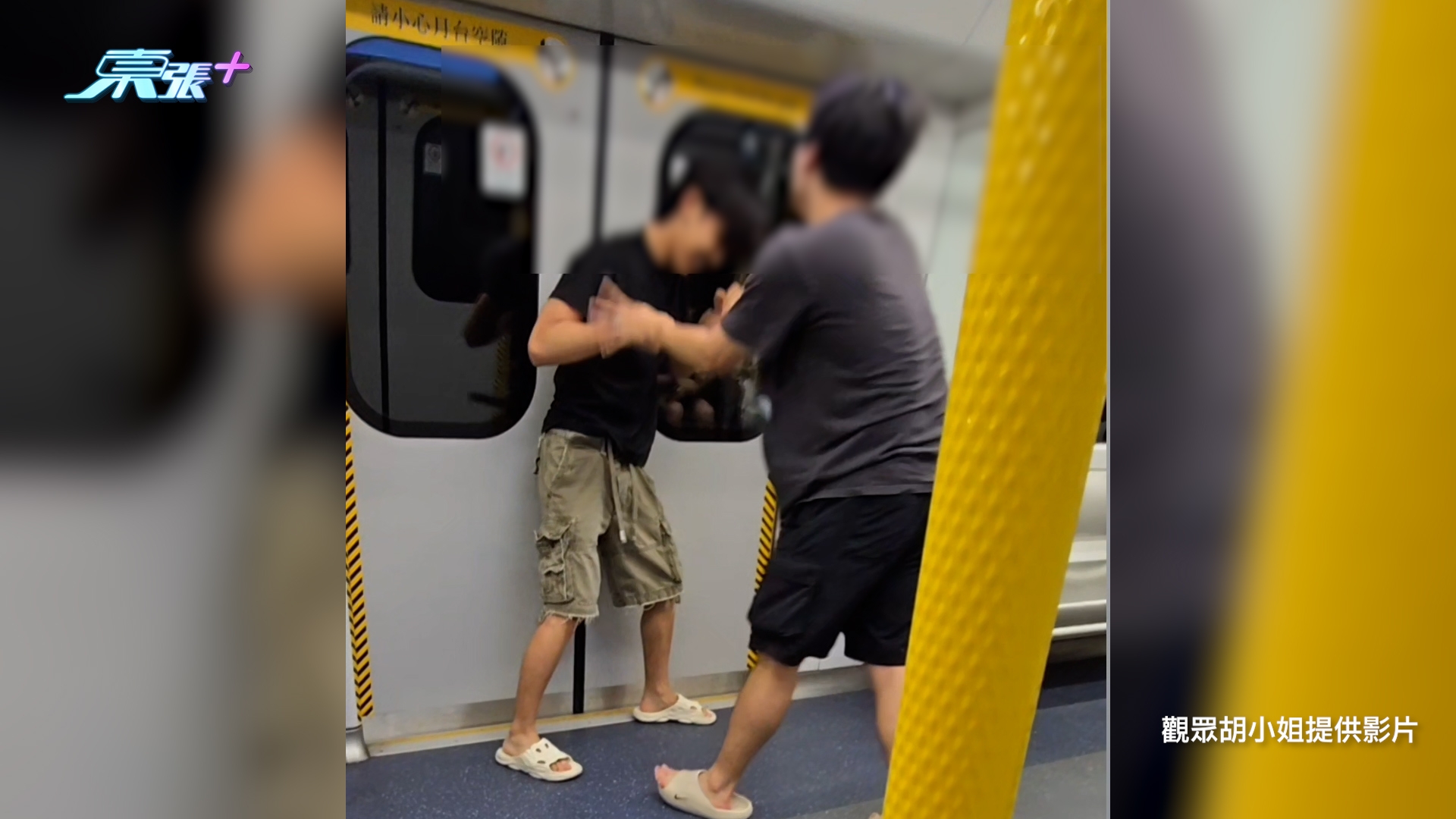 東張西望報料｜東鐵車廂變「練武場」　兩男一路切磋至九龍塘　乘客：真係好影響 （觀眾胡小姐提供影片截圖）