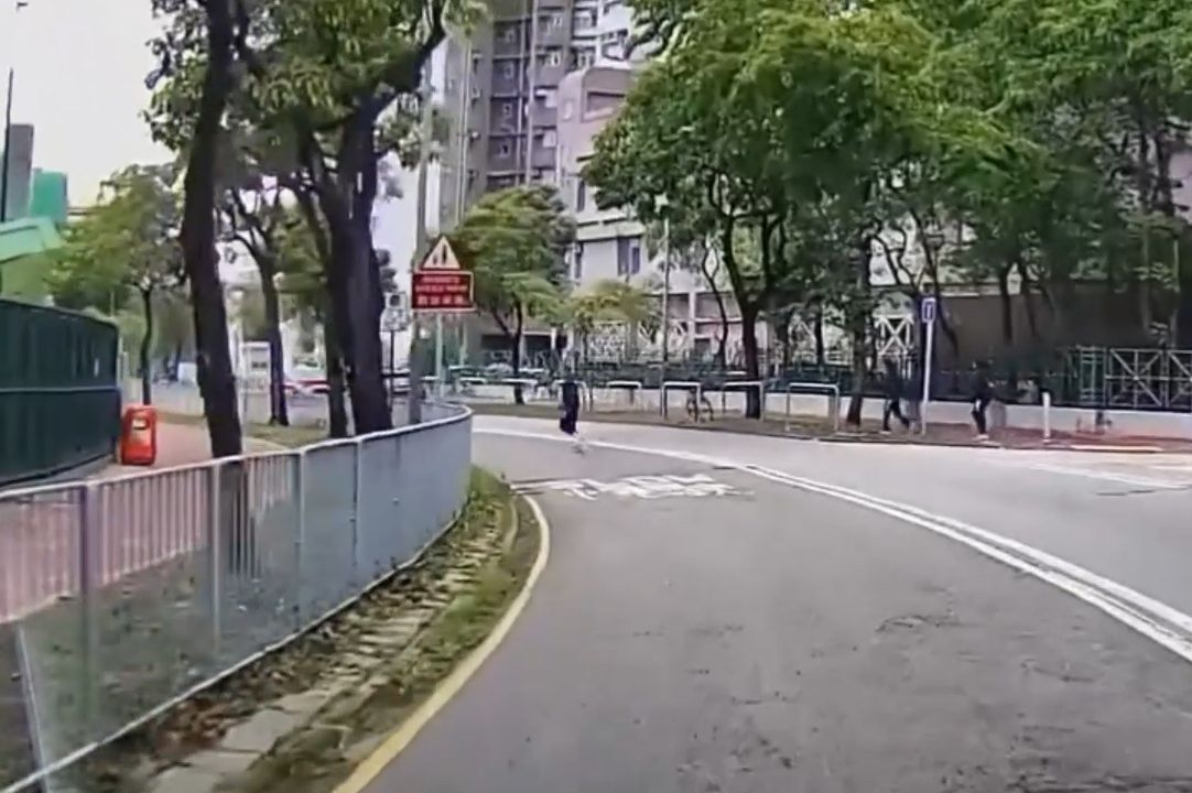 香港男子違規過馬路跨欄，慘變「另類炒車」過程全拍下。(影片截圖)