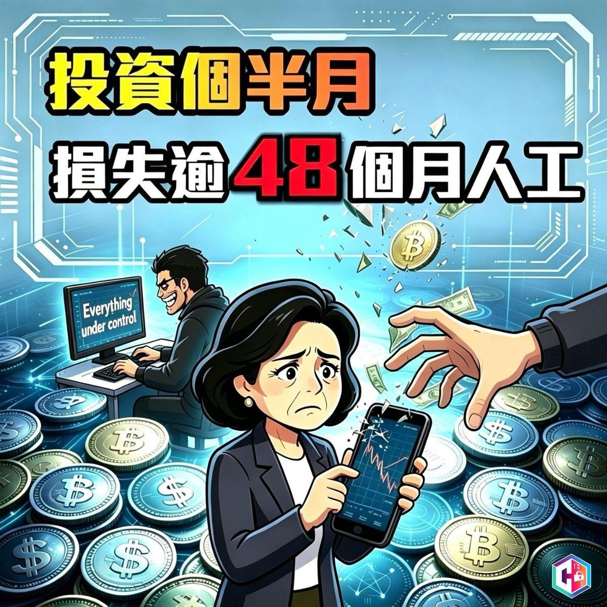 一宗案件中，一名40多歲女子於微信誤信「加密貨幣投資專家」，在約50日內被騙走120萬元，相當於其四年工資。（Facebook圖片／CyberDefender 守網者）