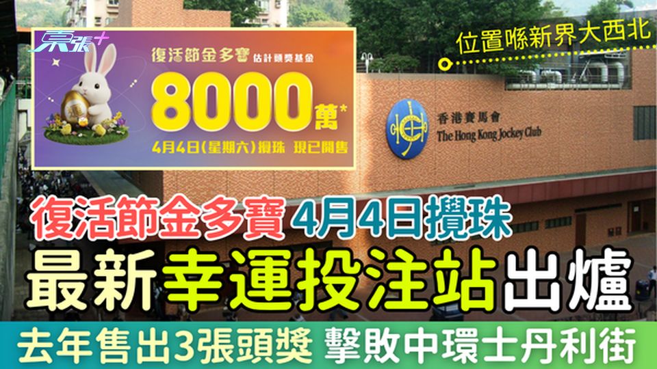 六合彩攻略｜復活節金多寶頭獎8000萬 4.4攪珠 最新幸運投注站擊敗中環士丹利街 去年售出3張頭獎