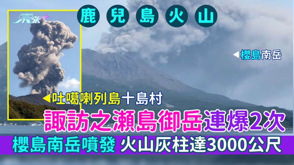 鹿兒島火山危機｜吐噶喇列島十島村諏訪之瀬島御岳連爆2次 櫻島南岳噴發火山灰柱達3000公尺