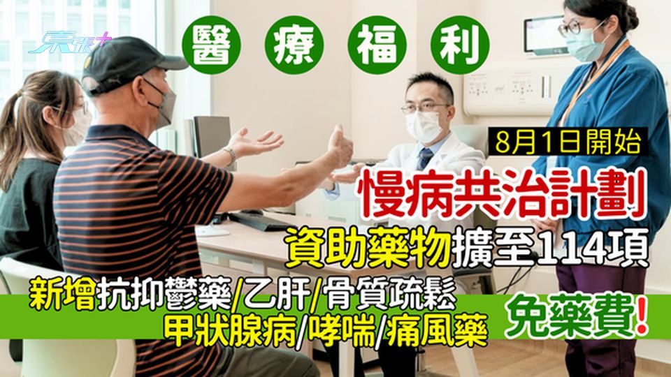 醫療福利｜慢病共治計劃資助藥物擴至114項 抗抑鬱藥/乙肝/骨質疏鬆/甲狀腺病/哮喘/痛風藥免藥費