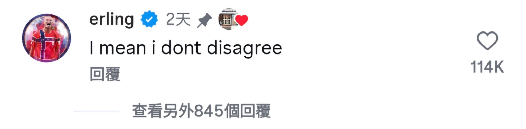 夏蘭特本人現身留言，表示「我也不否認（I mean I don't  disagree.）」，親自認證撞樣一事。（Instagram截圖）