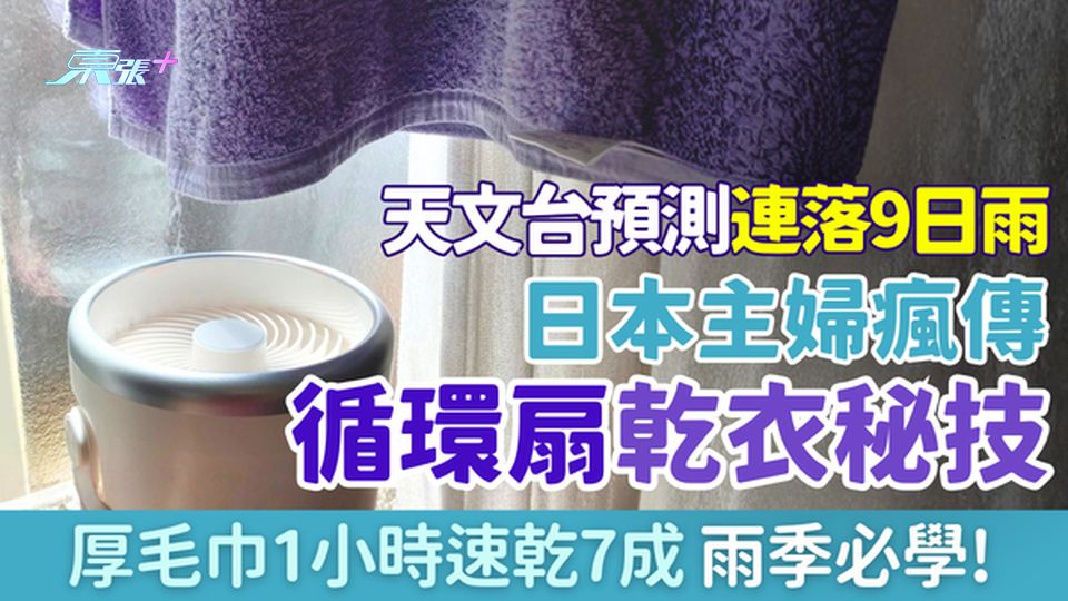 家事常識｜天文台預測連落9日雨！日本主婦瘋傳循環扇乾衣秘技 厚毛巾1小時速乾7成