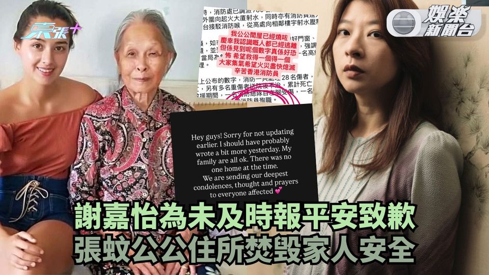 宏福苑五級火丨謝嘉怡為未及時報平安致歉 張蚊公公住所焚毁家人安全