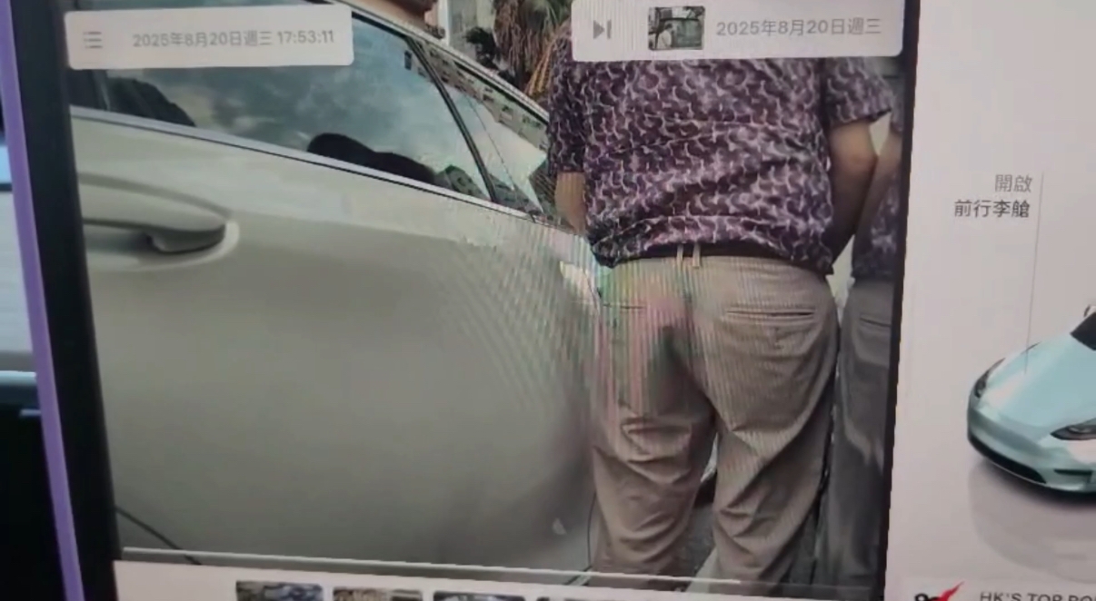 車Cam直擊｜阿叔千辛萬苦行出車門原來為隨地小便，過程全被拍下。（網上影片截圖）