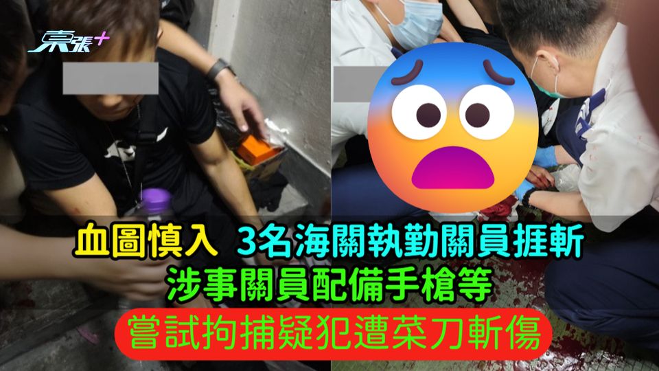 血圖慎入 | 3名海關執勤關員捱斬  涉事關員配備手槍等嘗試拘捕疑犯遭菜刀斬傷