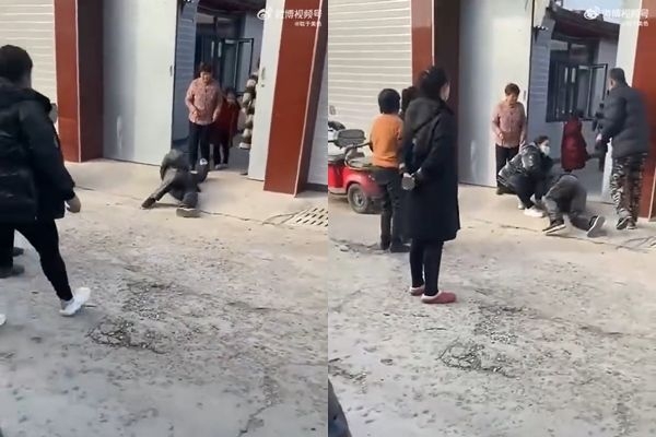 常男的父親收到孫子的遺體，瞬間崩潰大哭，在家門口倒地滾來滾去。