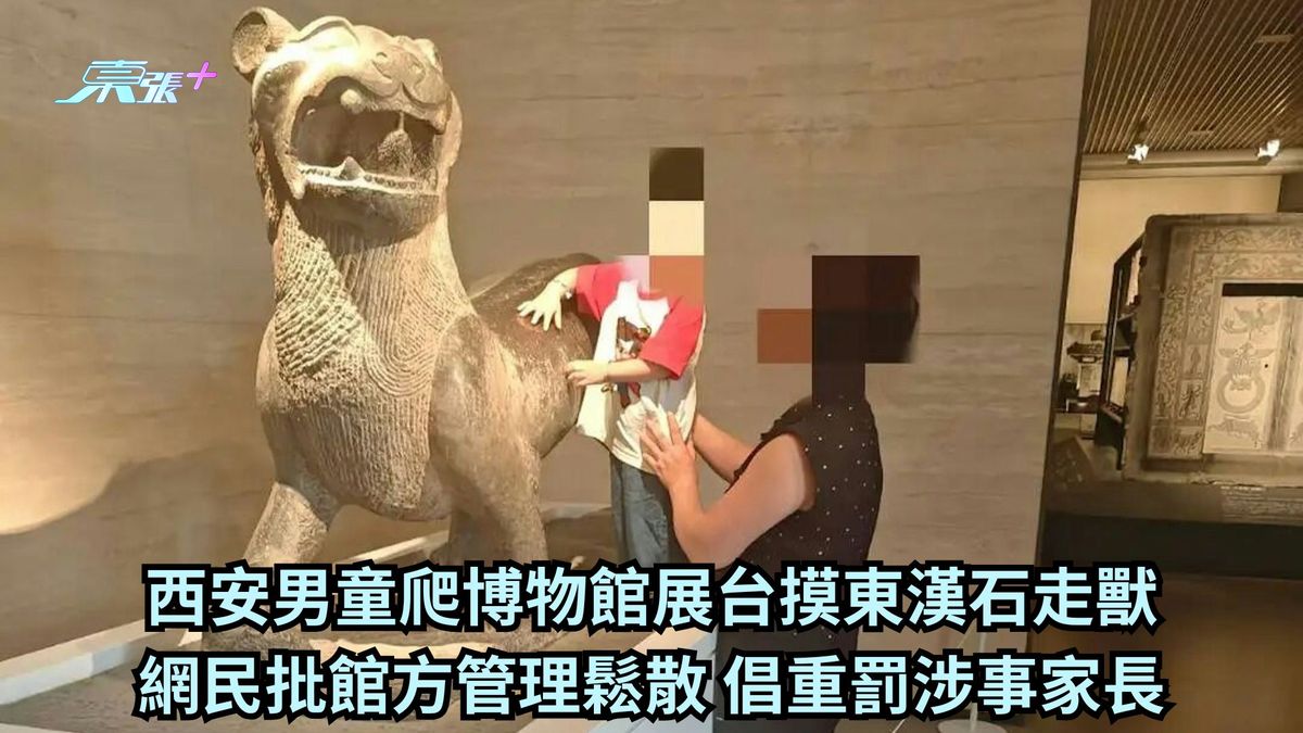 西安男童爬博物館展台摸東漢石走獸 網民批館方管理鬆散 倡重罰涉事家長