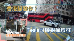 香港腳發作？Tesla司機狠撞燈柱