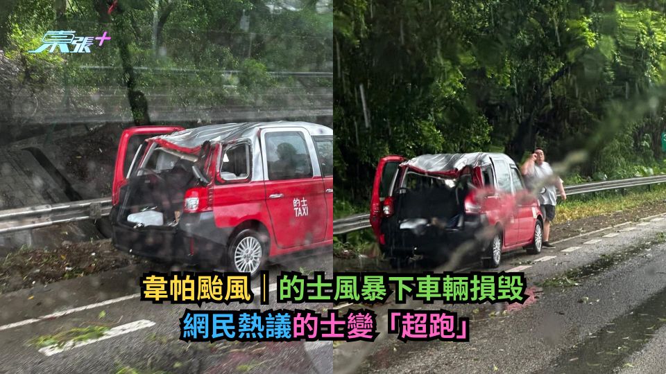 韋帕颱風｜新田公路的士風暴下車輛損毁　網民熱議的士變「超跑」