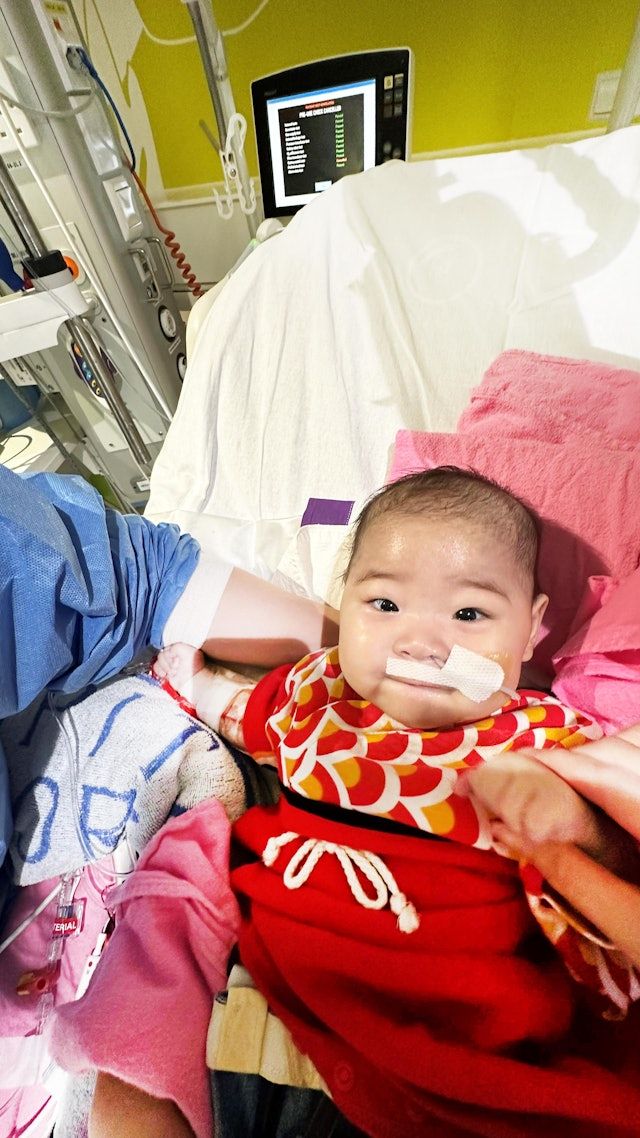 7個月大女嬰祈祈情況危殆急需換心。(醫管局提供)