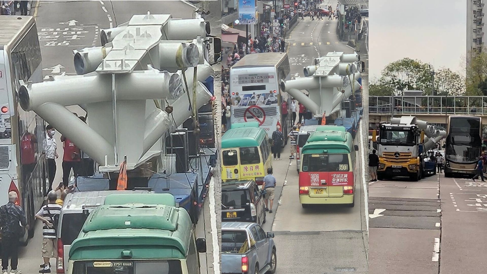 巴士車身明顯刮花，貨車則繼續前行。