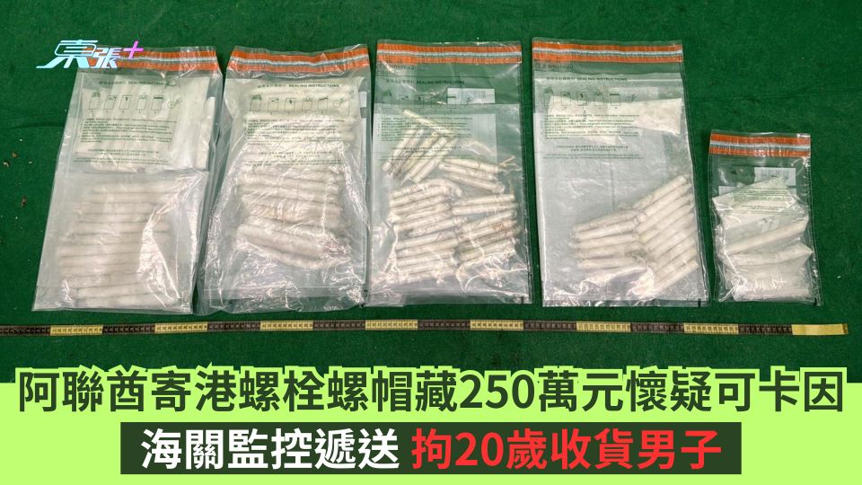 阿聯酋寄港螺栓螺帽藏250萬元懷疑可卡因  海關監控遞送拘20歲收貨男子