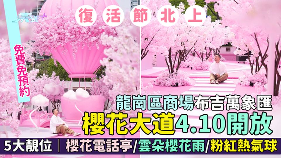 復活節北上｜龍崗區商場櫻花大道🌸 5大靚位：櫻花電話亭☎️/雲朵櫻花雨/粉紅熱氣球 4.10開放