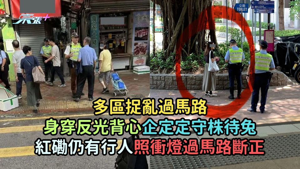 多區捉亂過馬路  身穿反光背心企定定守株待兔紅磡仍有行人照衝燈過馬路斷正