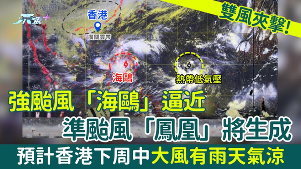 香港打風｜強颱風「海鷗」逼近 準颱風「鳳凰」將生成 雙風夾擊!預計香港下周中大風有雨天氣涼