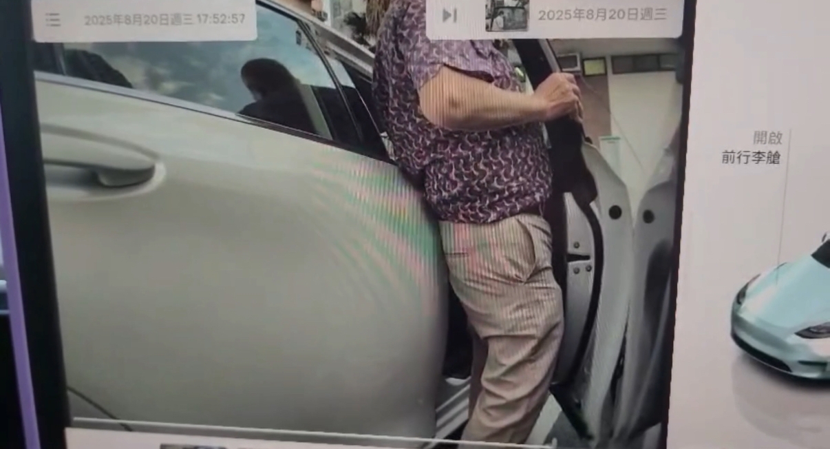 車Cam直擊｜阿叔千辛萬苦行出車門原來為隨地小便，過程全被拍下。（網上影片截圖）