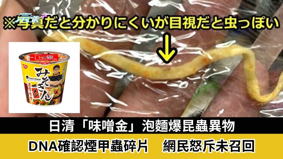 日清「味噌金」泡麵爆昆蟲異物　DNA確認煙甲蟲碎片　網民怒斥未召回