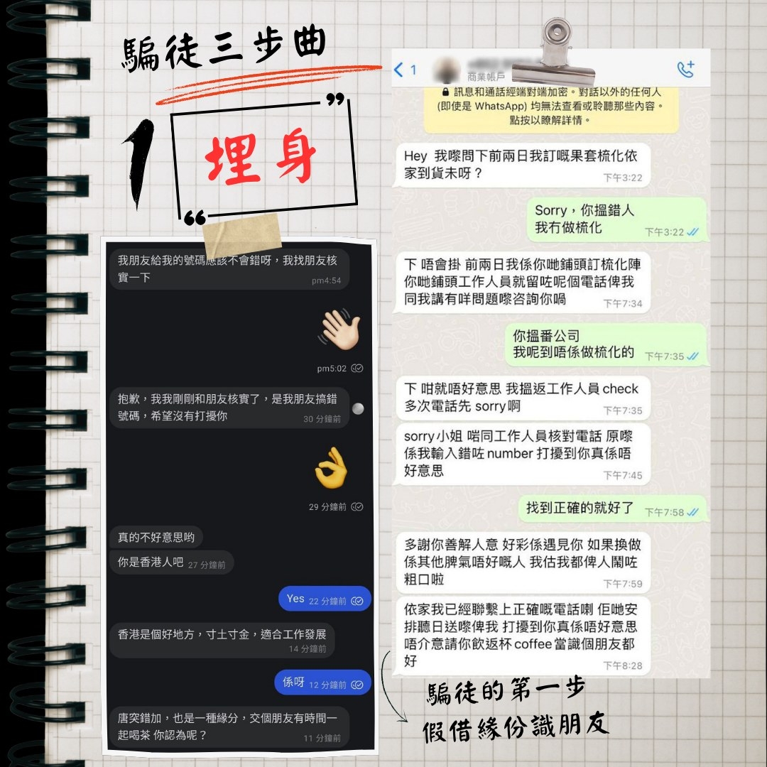 警方提醒，騙徒手法萬變不離其宗，指出在「投資騙局」中，騙徒會分三個階段，將受害人帶入陷阱。（Facebook圖片／CyberDefender 守網者）