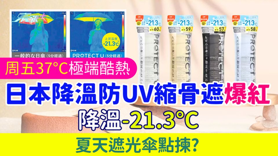 家事常識｜周五37°C極端酷熱 日本降溫防UV縮骨遮爆紅 降溫-21.3°C 夏天遮光傘點揀？