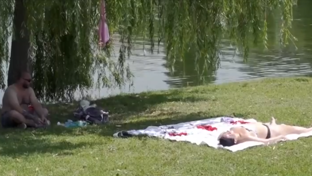 在羅馬尼亞，不少人到公園乘涼，以及下水消暑。（網上圖片）