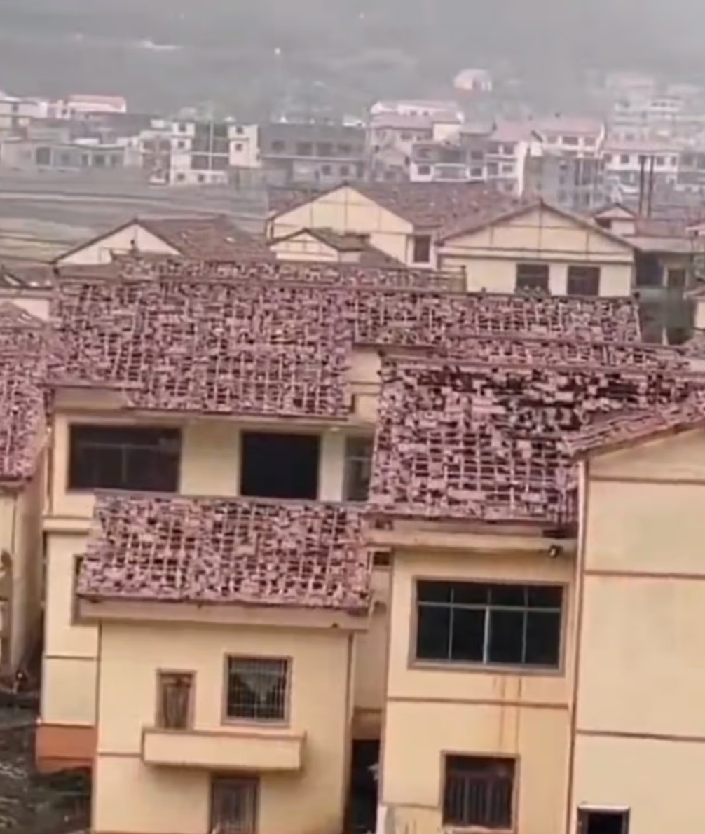 村民瓦頂屋頂被冰雹砸毀，全變蜜蜂窩。網絡圖片