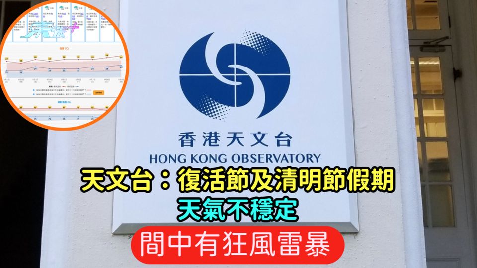 天文台：復活節及清明節假期天氣不穩定  間中有狂風雷暴 