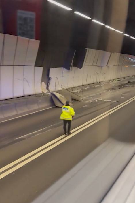 尖山隧道車禍。(影片截圖／FB@Bosco Chu)