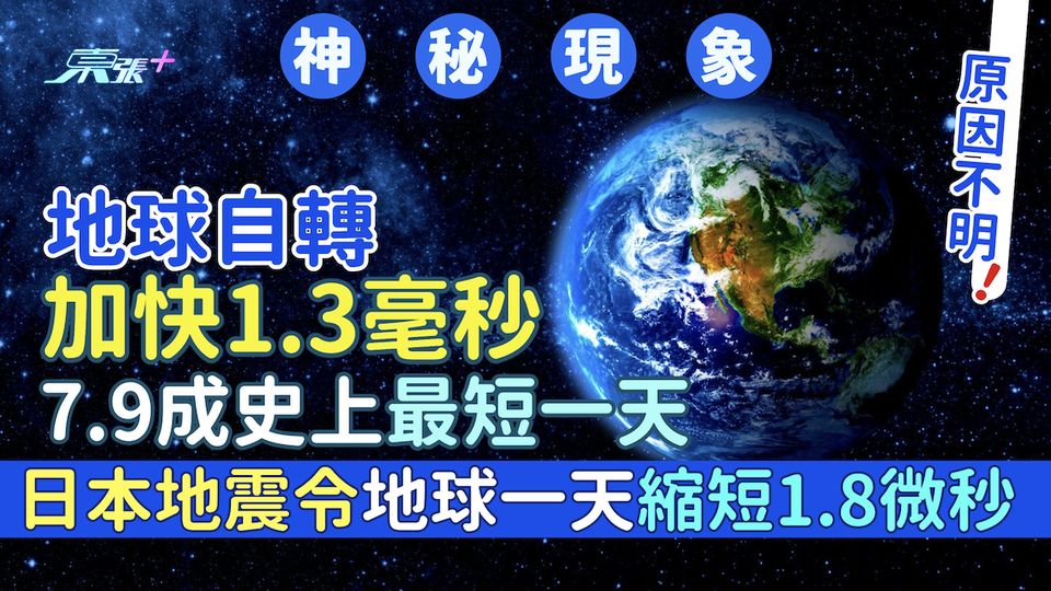 神秘現象｜不明原因地球自轉加快1.3毫秒 7.9成史上最短一天/日本地震令地球一天縮短1.8微秒