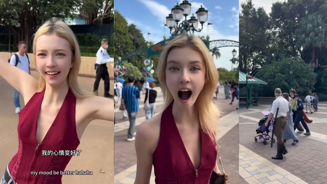 誰曾想連她最期待的迪士尼景點都未能為她帶來夢幻體驗。事緣她在剛到達樂園門口時，就見到有人身穿疑似二戰日本皇軍軍服，嚇到即場通知職員將對方趕走。