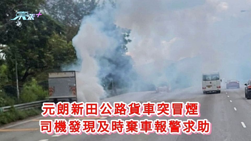 元朗新田公路貨車突冒煙 司機發現及時棄車報警求助