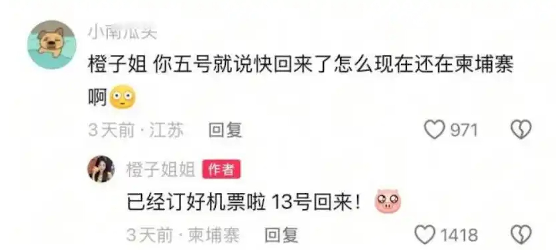 「橙子姐姐」原定11月13日返回中國。（網上圖片）