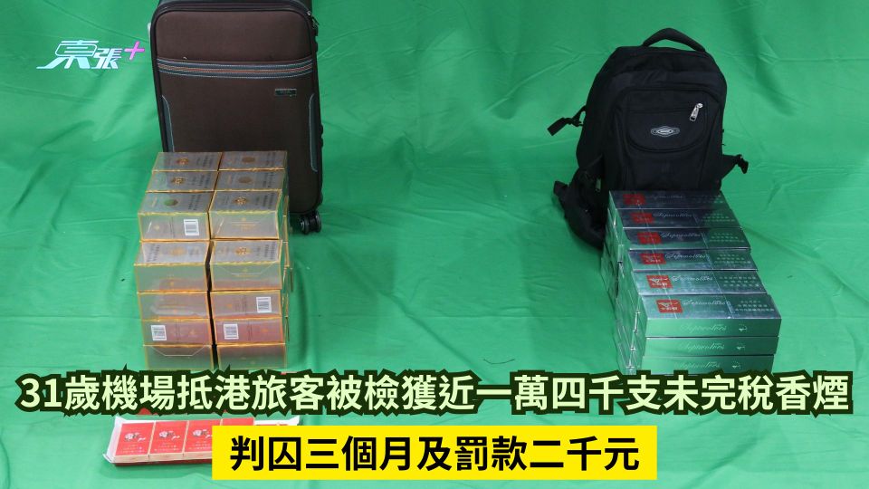 31歲機場抵港旅客被檢獲近一萬四千支未完稅香煙 判囚三個月及罰款二千元