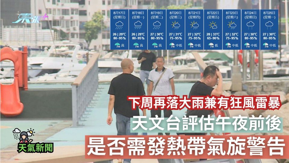天氣｜天文台：午夜前後評估是否發熱帶氣旋警告　下周再落大雨兼有狂風雷暴