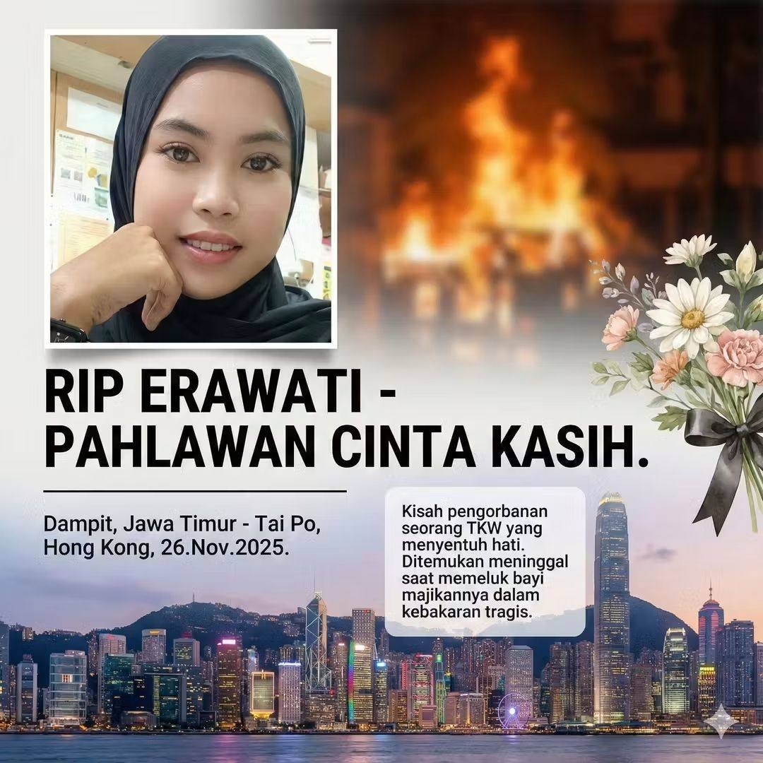 大埔宏福苑五級火｜火災中傭工不幸身故，工人姐姐網上悼念逝去同鄉勁心酸。(FB@Jerdy Jerdy)