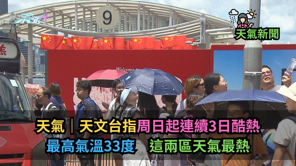 天氣｜天文台指周日起連續3日酷熱　最高氣溫33度　這兩區天氣最熱