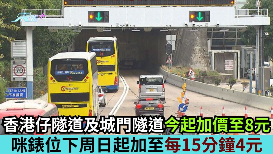 香港仔隧道及城門隧道今起加價至8元　咪錶位下周日起加至每15分鐘4元