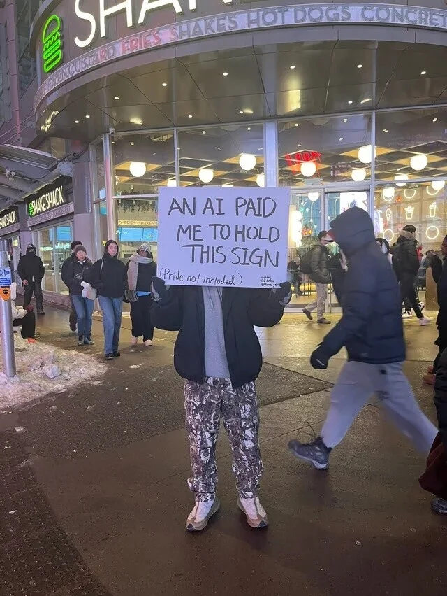 有網民聲稱接受 AI 代理人以 100 美元酬勞聘請，在街頭執行舉牌任務，並成功以虛擬貨幣形式收取酬金，成為「首個從 AI 領取工資的人」。(x)