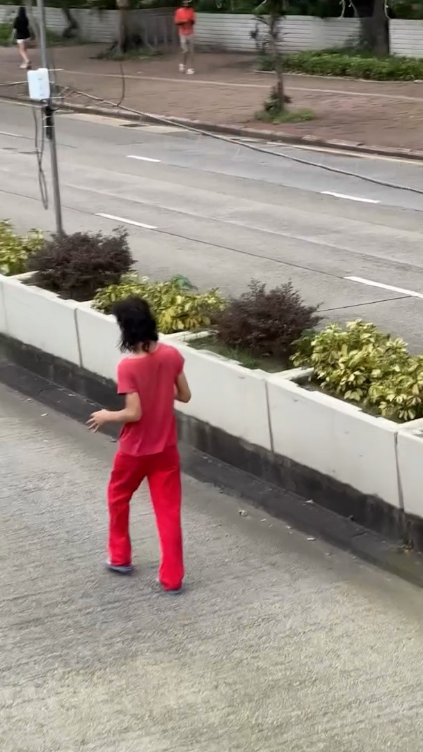 涉事人士在靠右邊的行車線上悠然自得地緩慢前進，從後方接近的汽車紛紛要切線閃避，而該名人士則無視身旁呼嘯而過的汽車。（Facebook影片截圖／車cam L（香港群組）／家寶）